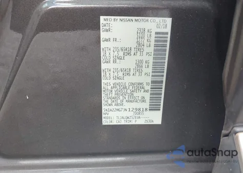 2018 Nissan Murano Sv z USA, uszkodzony, nr VIN 5N1AZ2MG7JN129818